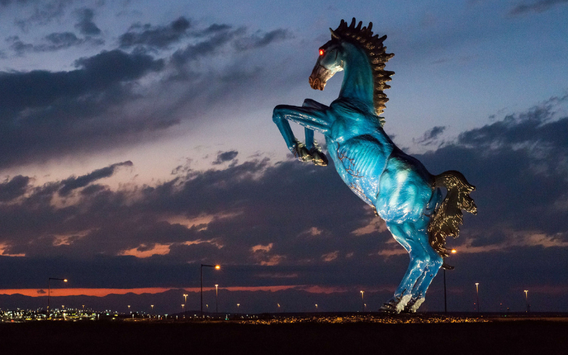 Blucifer is watching you - this infamous statue of a demonic-looking horse greets visitors at the Denver International Airport (DIA).