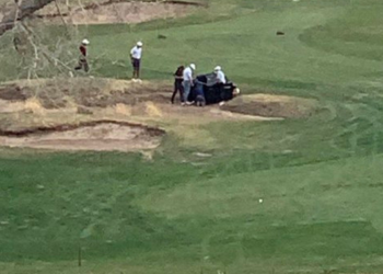 Russell Wilson flipped a golf cart into a bunker at Arrowhead Golf Course yesterday.